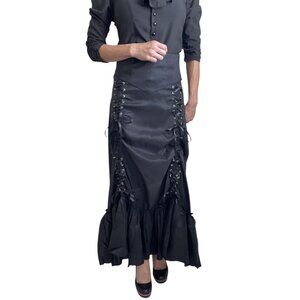 Gothic Victorian Steampunk 3-Way Black Corset Maxi Gown Skirt Long Adjustable